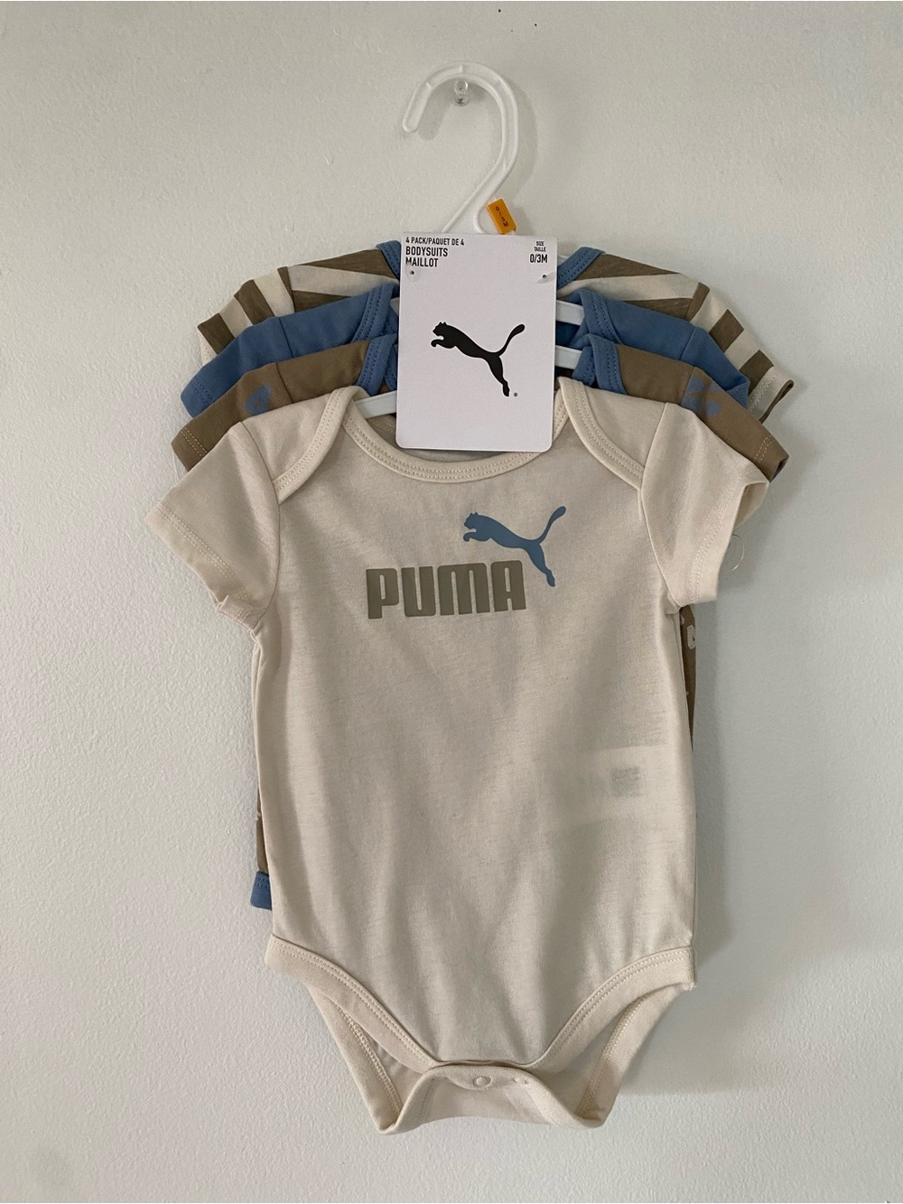 Puma Cream Baby One-Piece Bodysuit with Blue and Olive Logo
